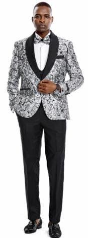 Paisley Suit - Wedding Tuxedo Suit - Prom Black ~ Silver Suit - AlbertoNardoniStore