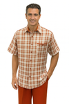 Suit in papaya/cream by Dreams by Zacchi – 2 Piece Leisure Outfit with Matching Shirt and Pant -$99