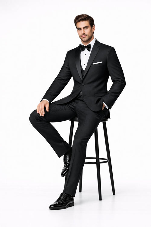 Mens Designer Parker Classic Wool Tuxedo in Black