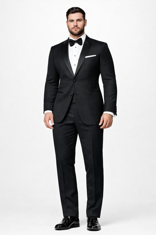 Mens Designer Parker Classic Wool Tuxedo in Black
