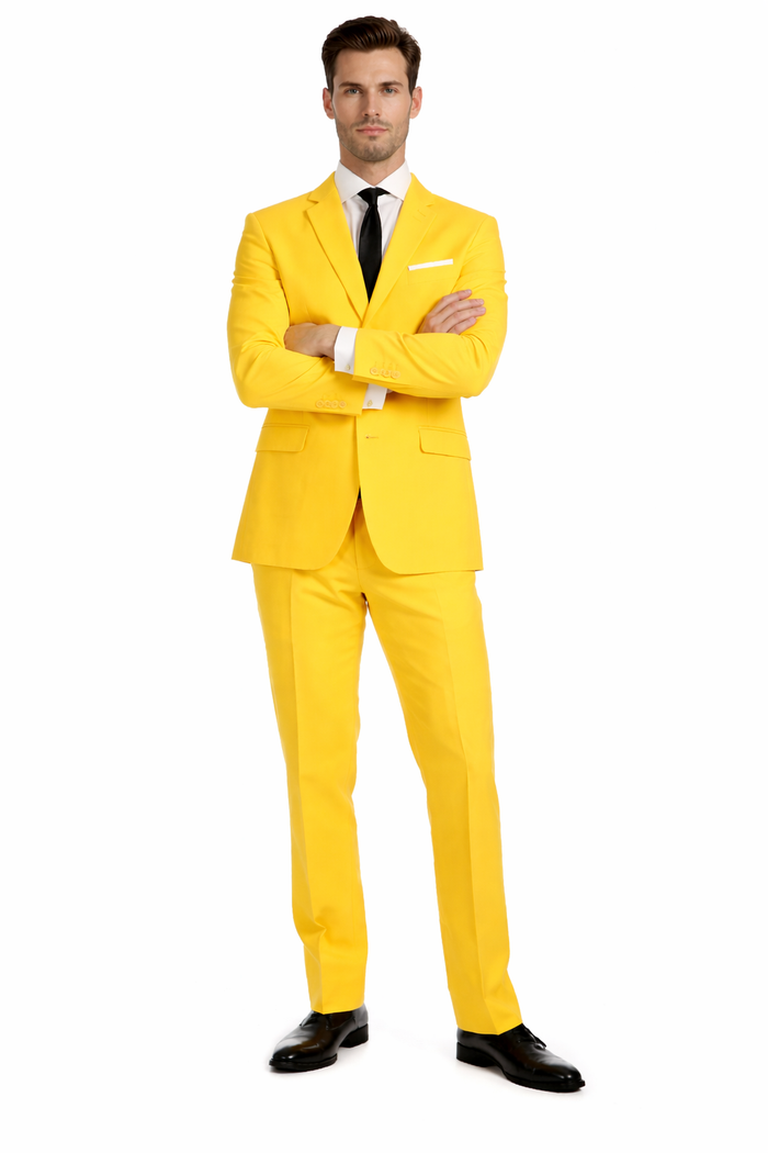 Paul Lorenzo Mens Yellow Slim Fit 2 Piece Suit