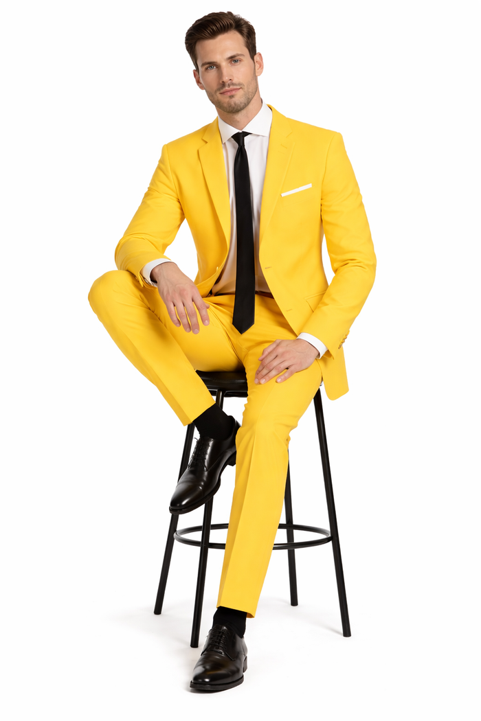 Paul Lorenzo Mens Yellow Slim Fit 2 Piece Suit
