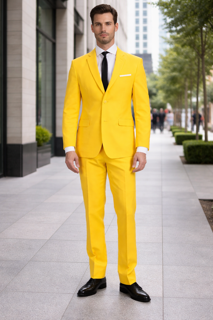 Paul Lorenzo Mens Yellow Slim Fit 2 Piece Suit