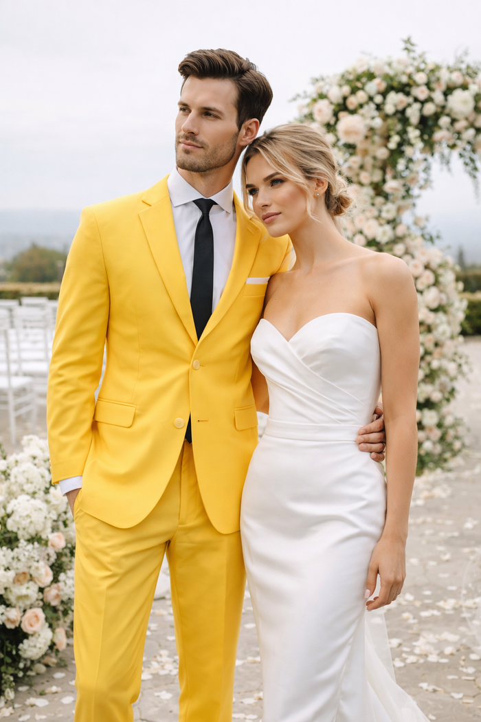 Paul Lorenzo Mens Yellow Slim Fit 2 Piece Suit