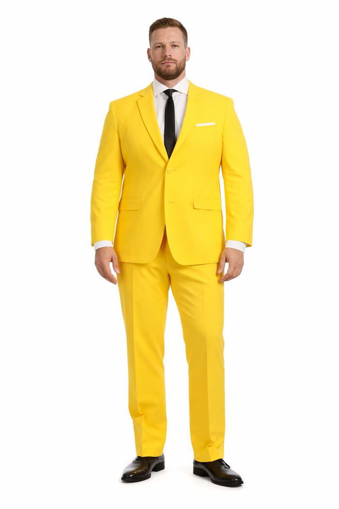 Paul Lorenzo Mens Yellow Slim Fit 2 Piece Suit