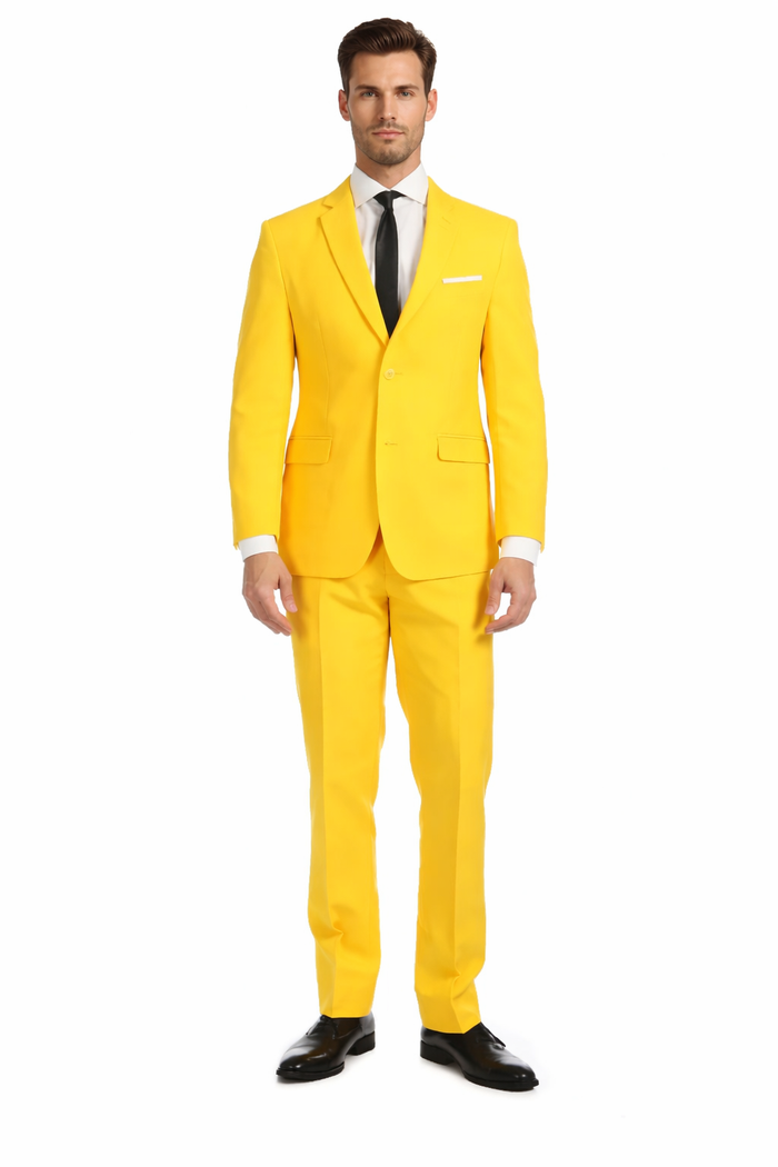 Paul Lorenzo Mens Yellow Slim Fit 2 Piece Suit