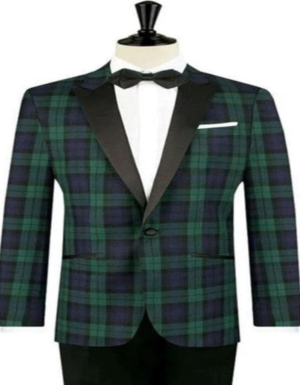 Big and Tall Plait Sport Coat - Windowpane Checkered Scottish English Pattern Party Blazers in Color Green and Blue Tartan