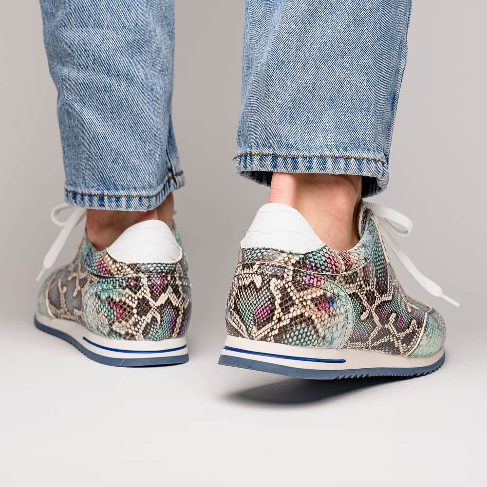 Zelli Peri Python Embossed Calfskin Sneakers in Marine Blue