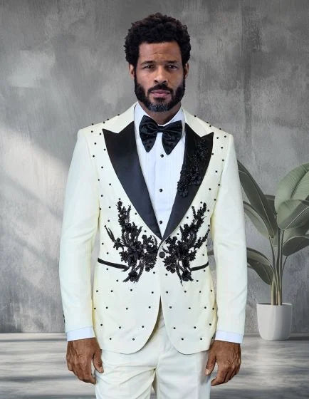 Statement Men's 2 Piece Modern Fit Tuxedo - Floral Appliqué