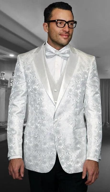 White and Silver Grey Tuxedo - Paisley Tuxedo - AlbertoNardoniStore