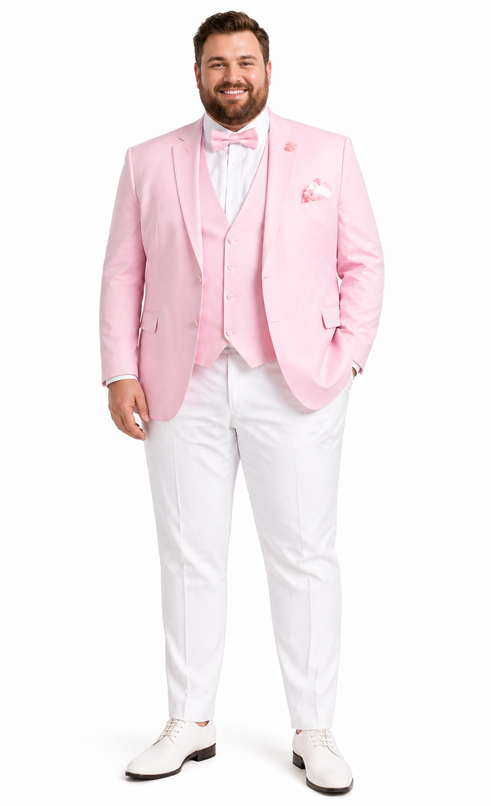 Pink and White Suit With White Pants - Plus Free Matching Bowtie