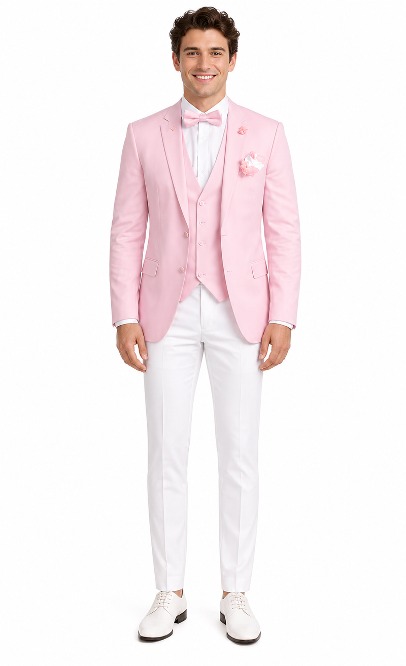 Pink and White Suit With White Pants - Plus Free Matching Bowtie