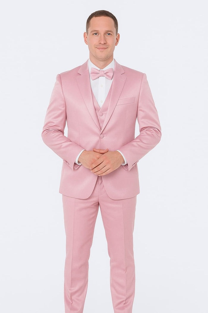 Pink Satin Tuxedo Set â€“ Stylish 4-Piece for Weddings & Proms