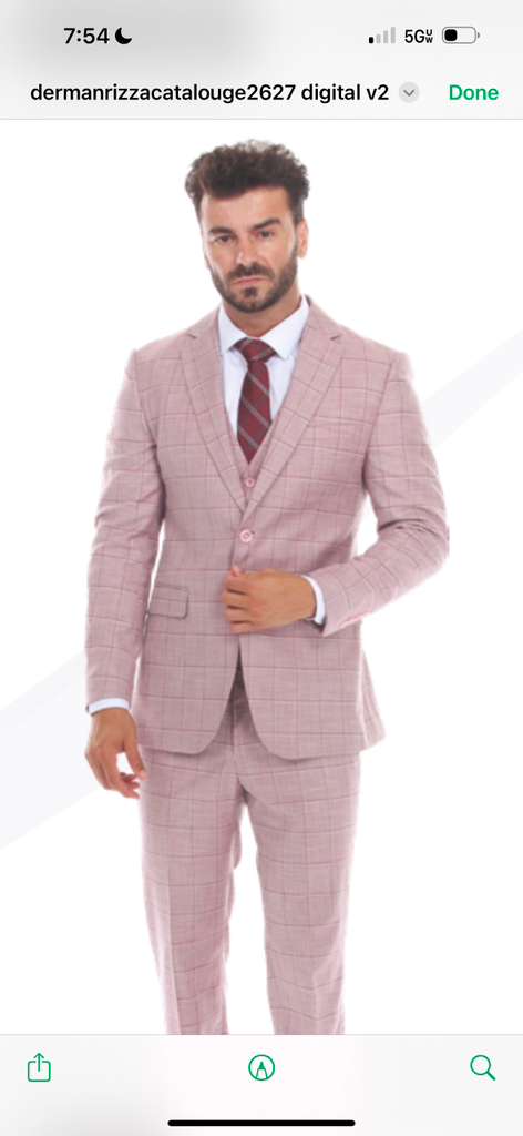 Mens Dusty Rose Three Piece Plaid Suit – Pink Check Wedding and Business Formal Suit Set Windowpane Pattern