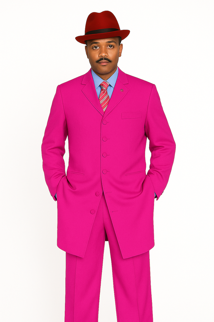 "Classic Men's Pink Zoot Suit - 2PC Long Fashion Ensemble"