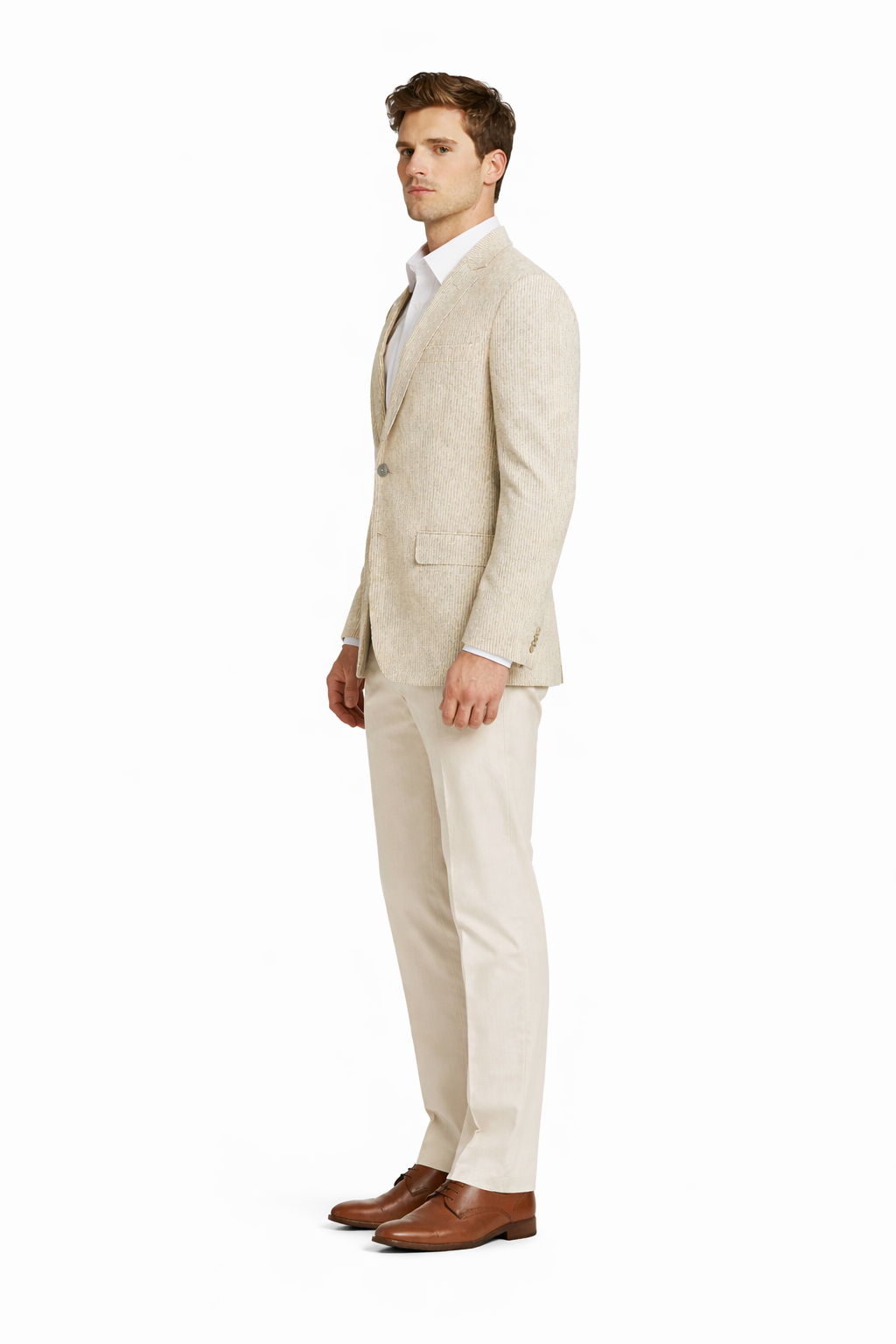 Pinstripe Blazer for Men - Bold Pinstripe Sport Jacket Perfect for Casual or Dressy in Beige