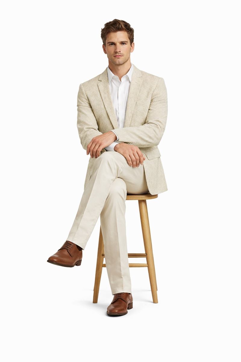 Pinstripe Blazer for Men - Bold Pinstripe Sport Jacket Perfect for Casual or Dressy in Beige