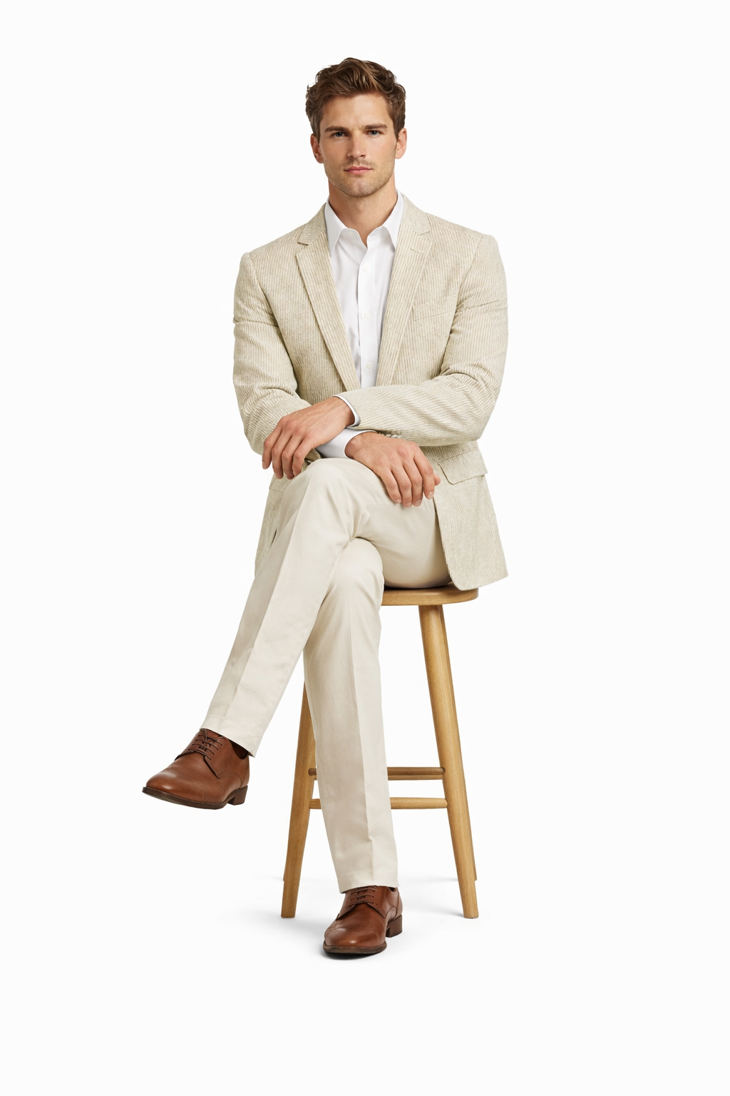 Pinstripe Blazer for Men - Bold Pinstripe Sport Jacket Perfect for Casual or Dressy in Beige