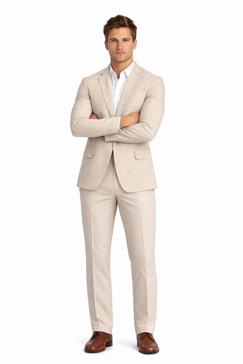 Pinstripe Blazer for Men - Bold Pinstripe Sport Jacket Perfect for Casual or Dressy in Beige
