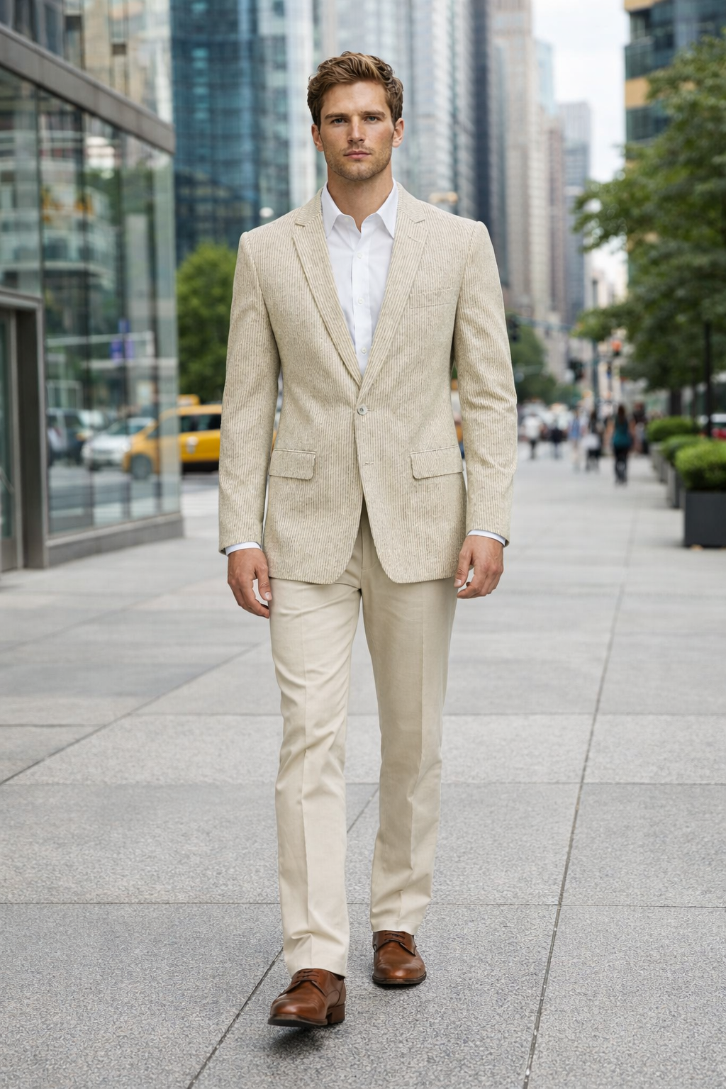 Pinstripe Blazer for Men - Bold Pinstripe Sport Jacket Perfect for Casual or Dressy in Beige