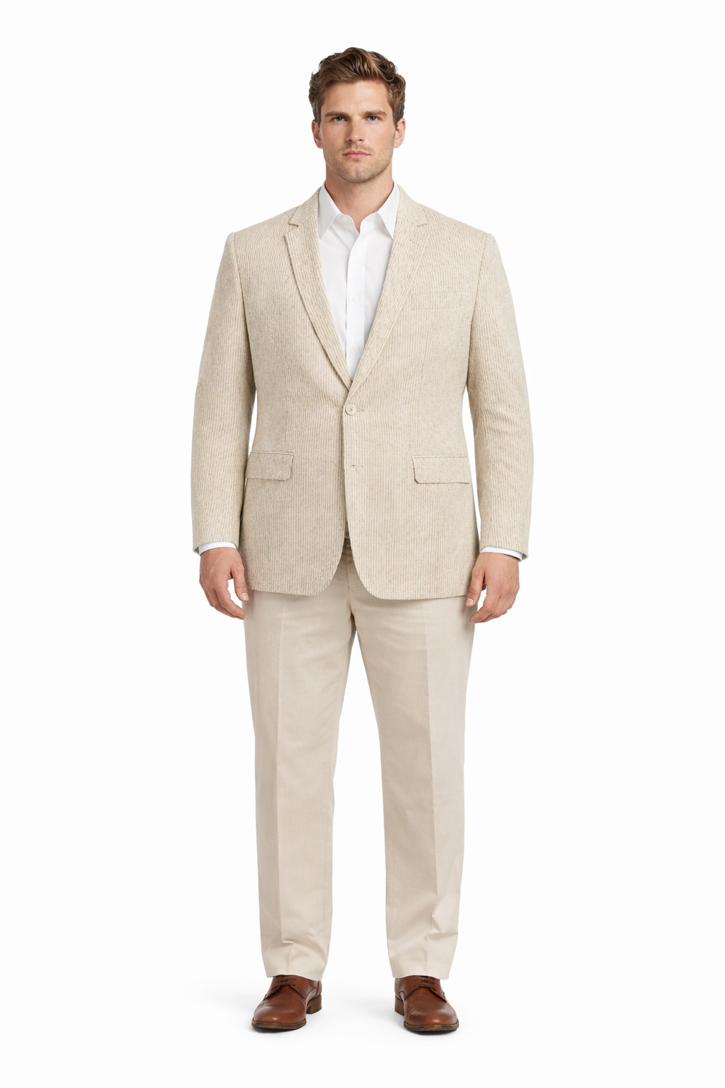 Pinstripe Blazer for Men - Bold Pinstripe Sport Jacket Perfect for Casual or Dressy in Beige