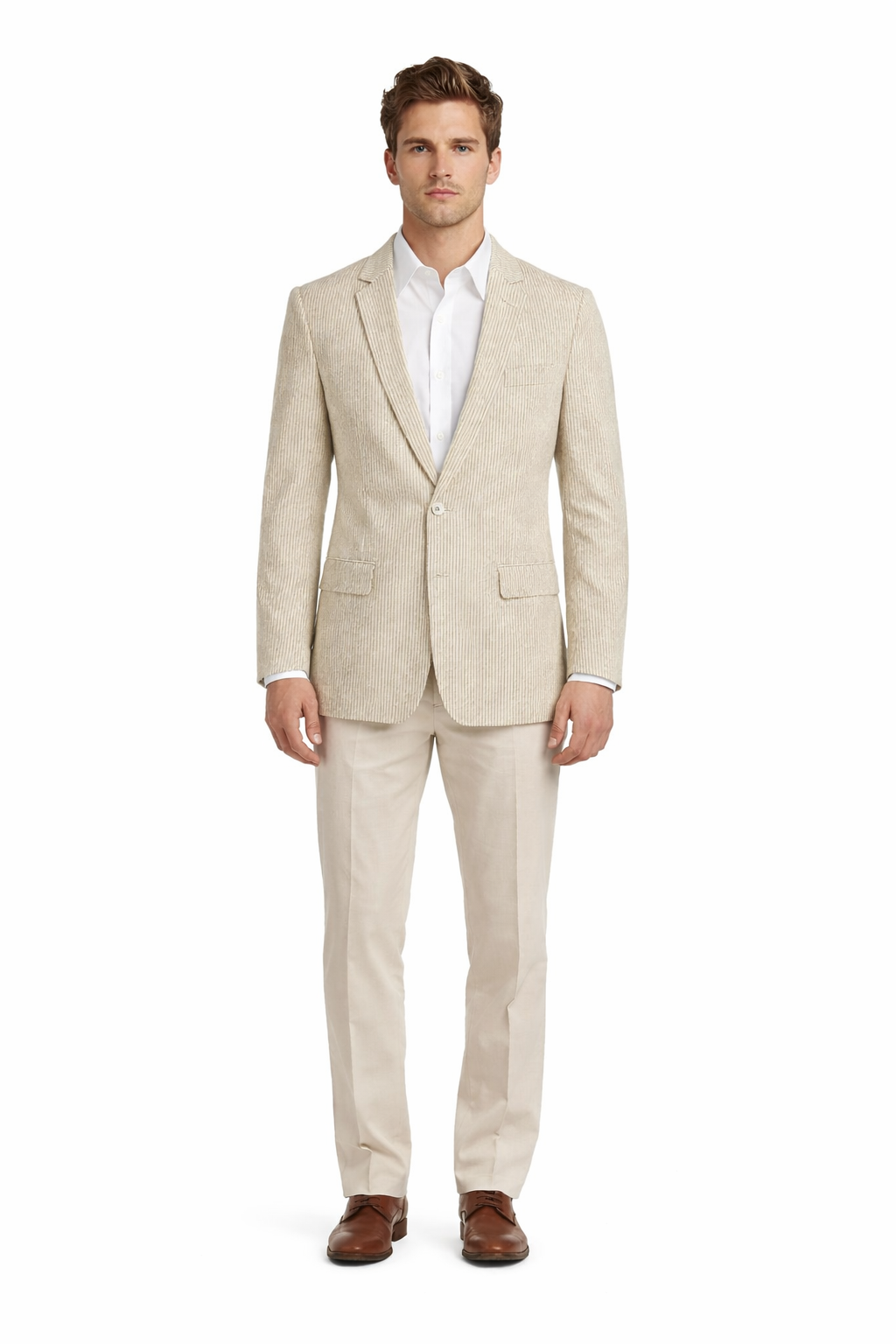 Pinstripe Blazer for Men - Bold Pinstripe Sport Jacket Perfect for Casual or Dressy in Beige