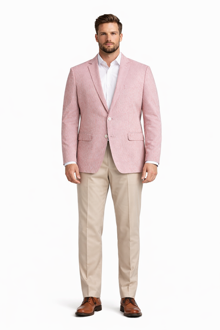 Pinstripe Blazer for Men - Bold Pinstripe Sport Jacket Perfect for Casual or Dressy in Brick