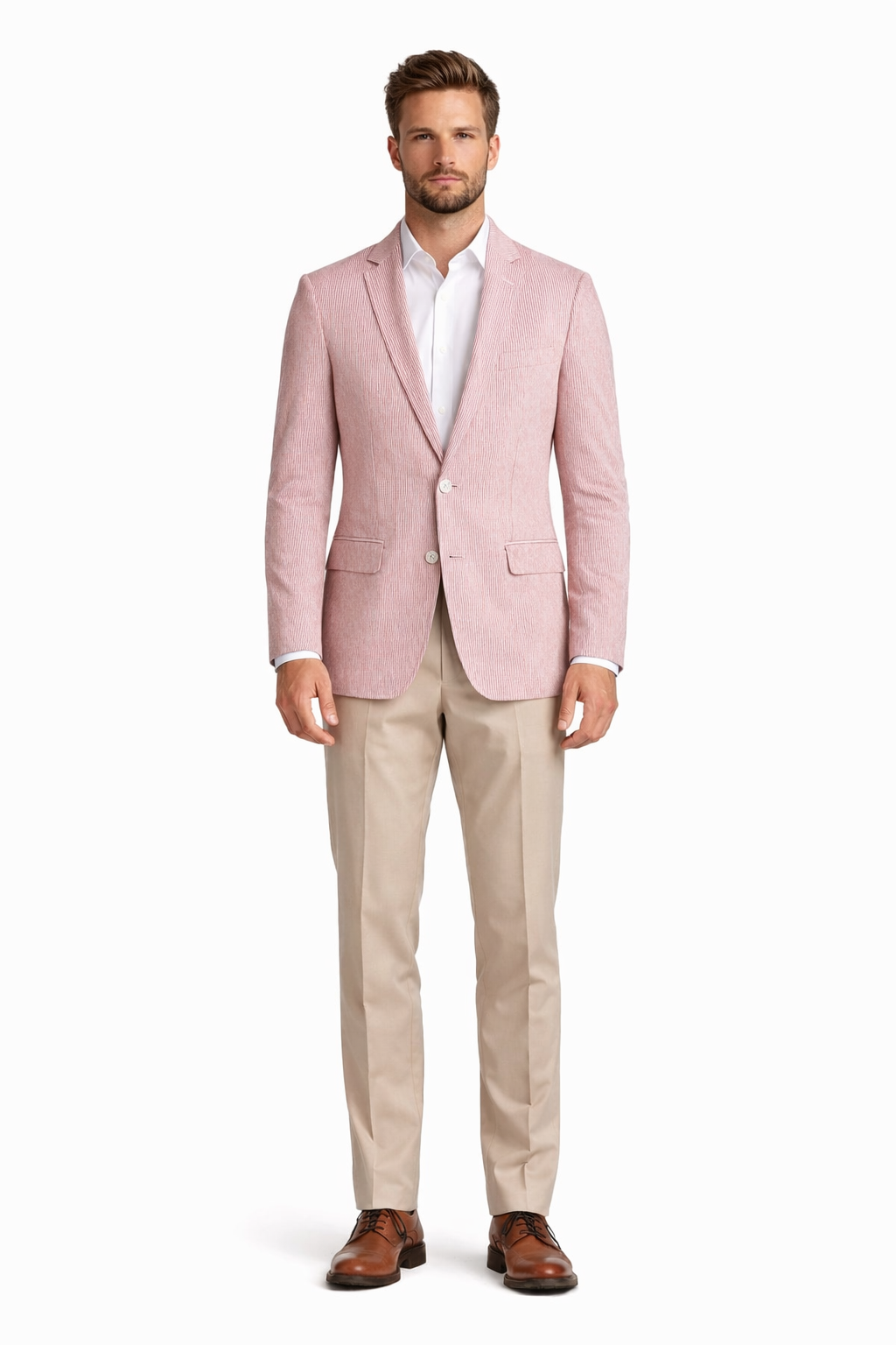 Pinstripe Blazer for Men - Bold Pinstripe Sport Jacket Perfect for Casual or Dressy in Brick