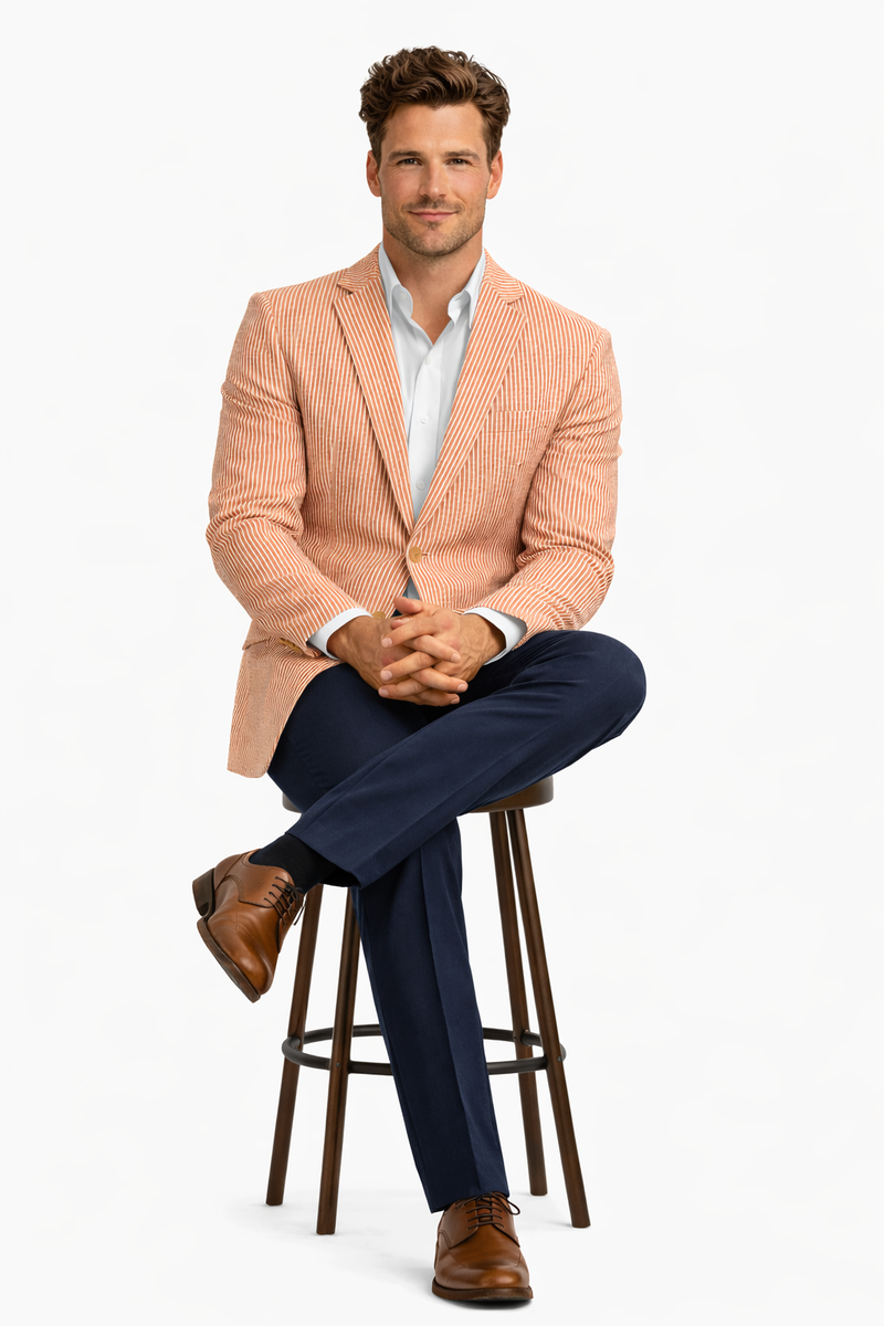 Pinstripe Blazer for Men - Bold Pinstripe Sport Jacket Perfect for Casual or Dressy in Orange