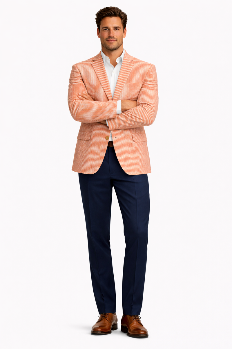 Pinstripe Blazer for Men - Bold Pinstripe Sport Jacket Perfect for Casual or Dressy in Orange