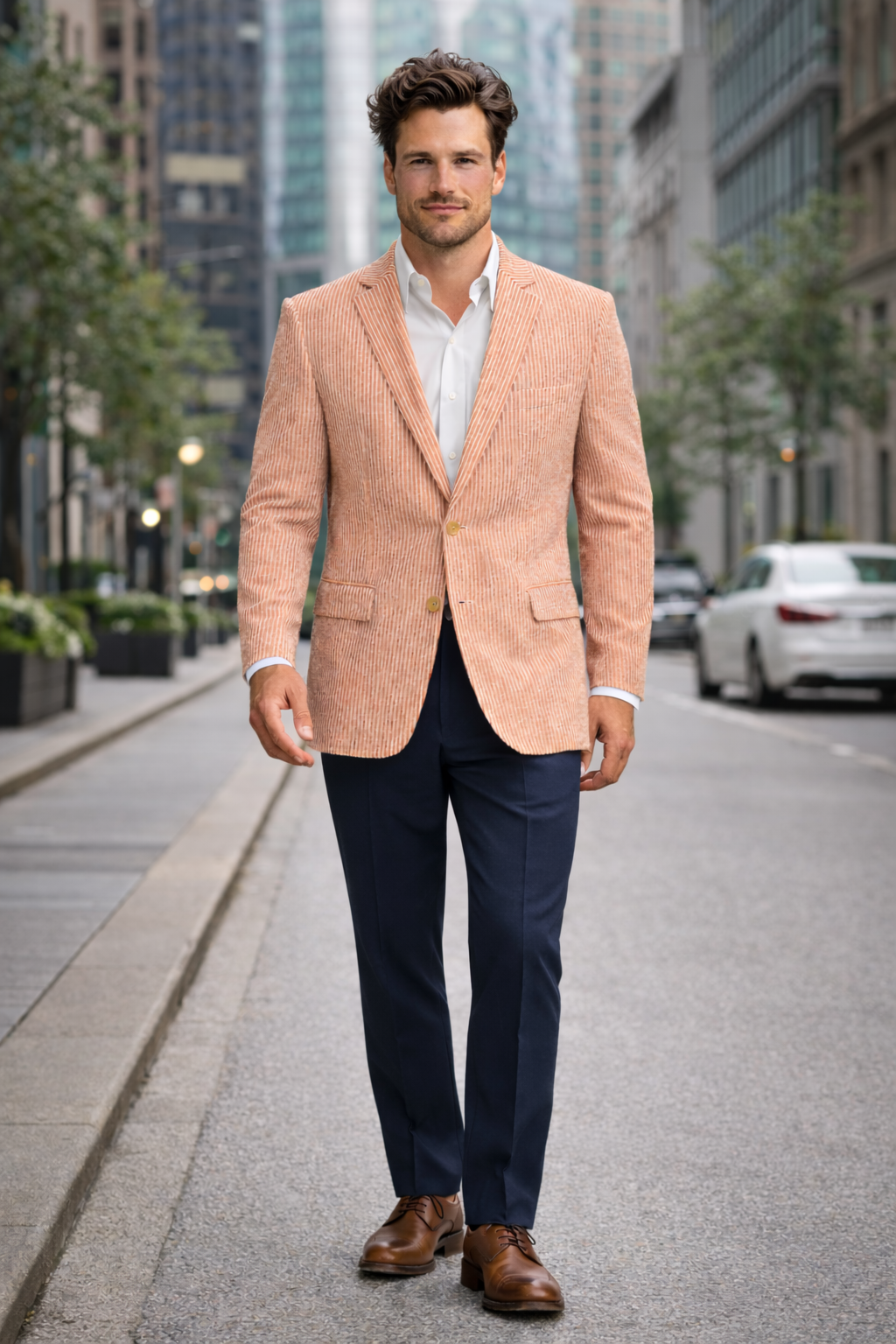 Pinstripe Blazer for Men - Bold Pinstripe Sport Jacket Perfect for Casual or Dressy in Orange