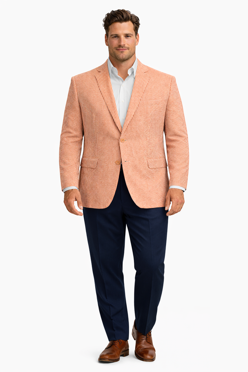 Pinstripe Blazer for Men - Bold Pinstripe Sport Jacket Perfect for Casual or Dressy in Orange