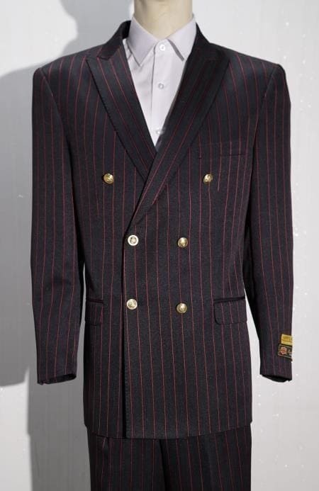 Pinstripe Double Breasted Suit - Black/Red