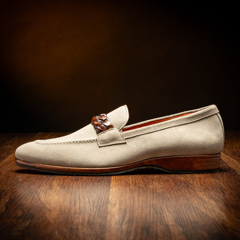 Zelli Pisa Italian Suede Hand-Woven Loafer Stone (16-696-STN)