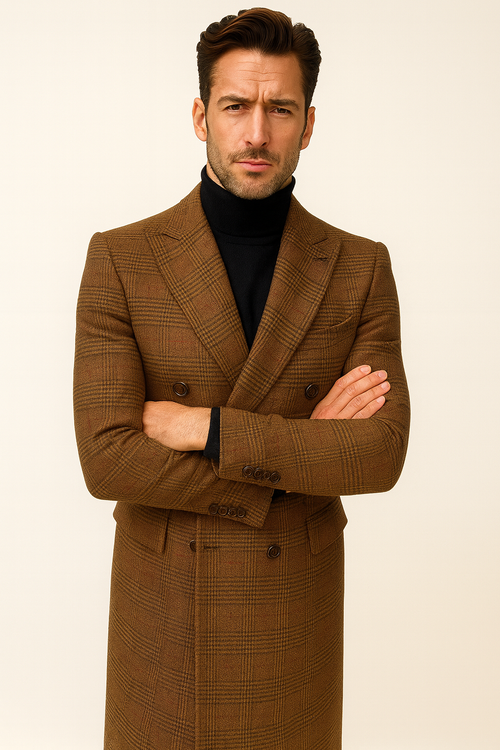 Mens Plaid Overcoat - Peacoat - Plaid Topcoats