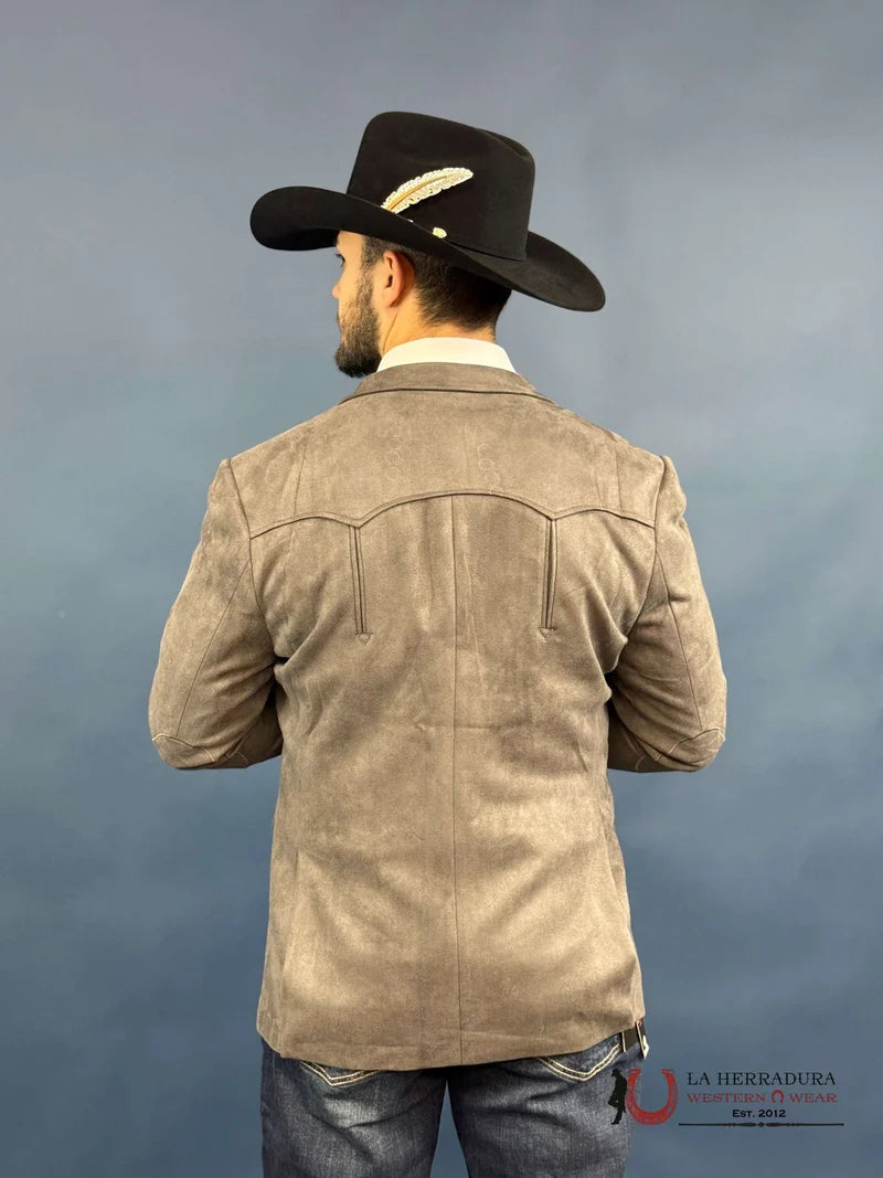 Mens Charcoal Gray Suede Western Yoke Two-Button Rancher Blazer – BLZ9445