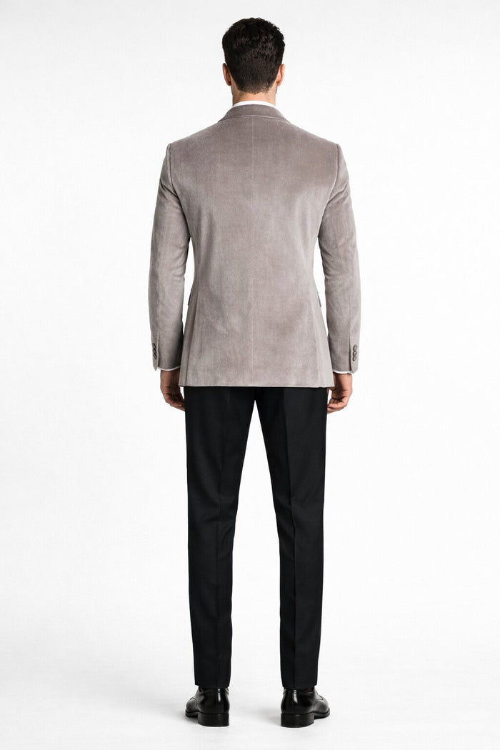Men's Platinum Velvet Dinner Jacket with Satin Shawl Lapel | Formal Wedding Prom Blazer