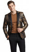 VINCI Men’s Gold and Black Paisley Tuxedo Dinner Jacket – Formal Prom, Wedding and Party Blazer
