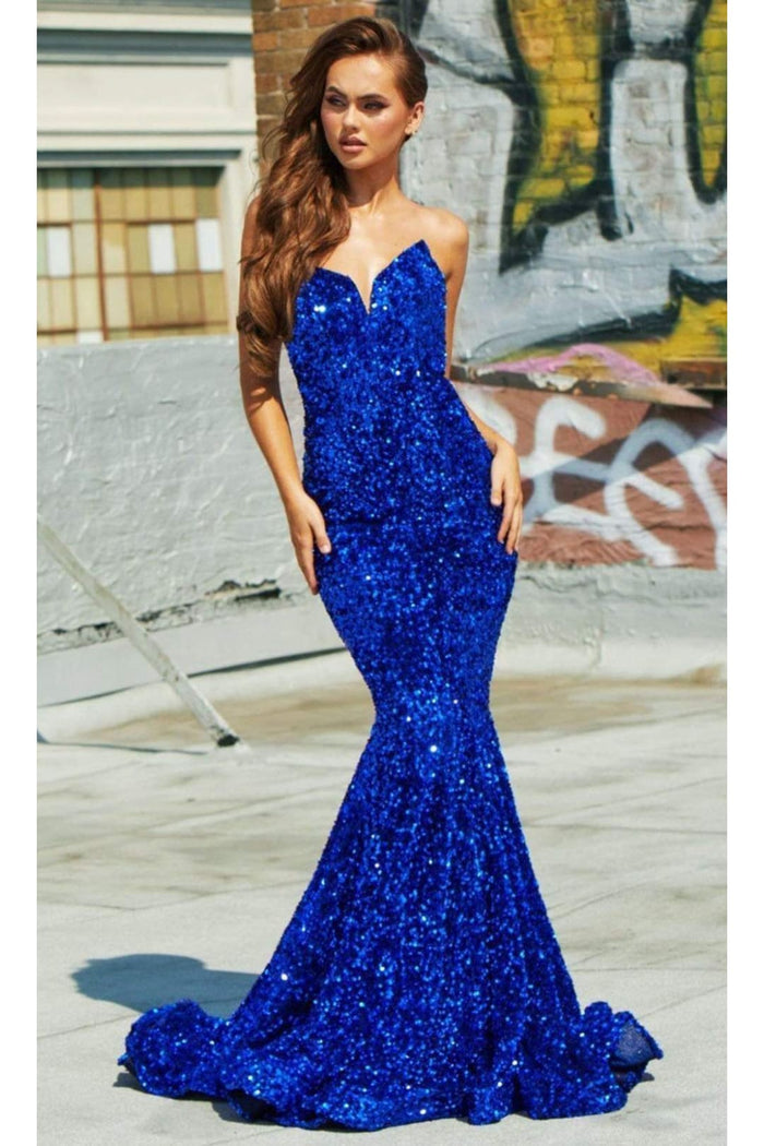 Portia and Scarlett PS21208 -long- Strapless V-Neck Sequin Gown