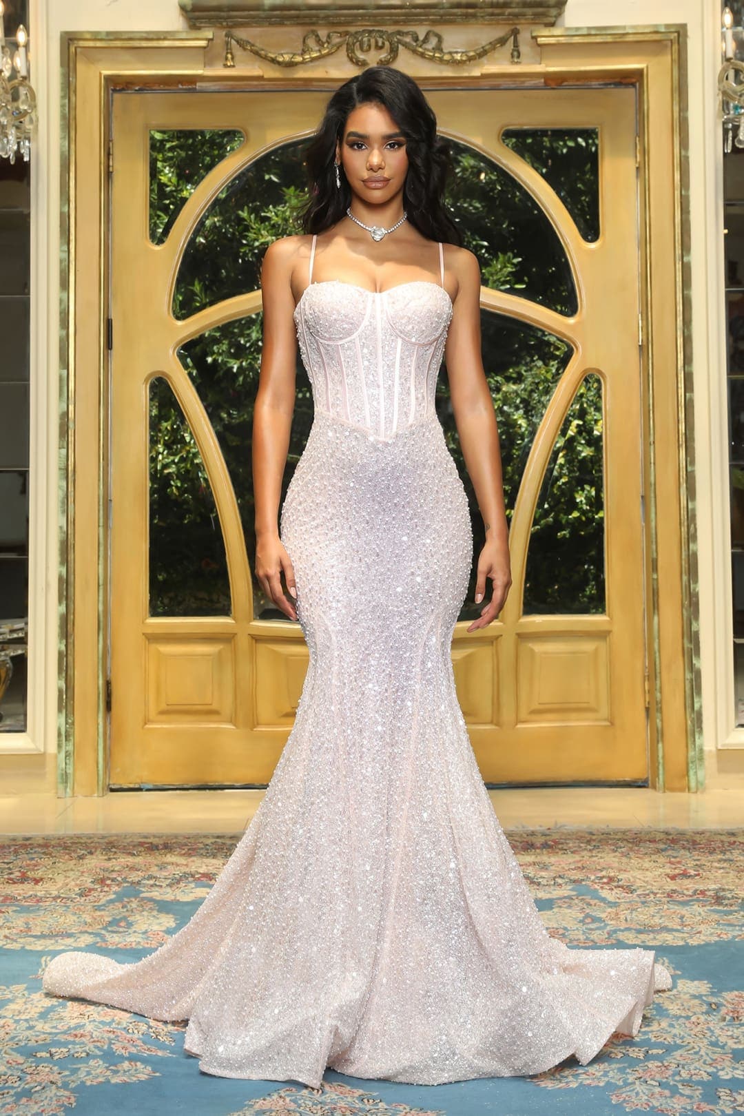 Portia and Scarlett PS22036 Boned Corset Long Mermaid Formal Prom Gown