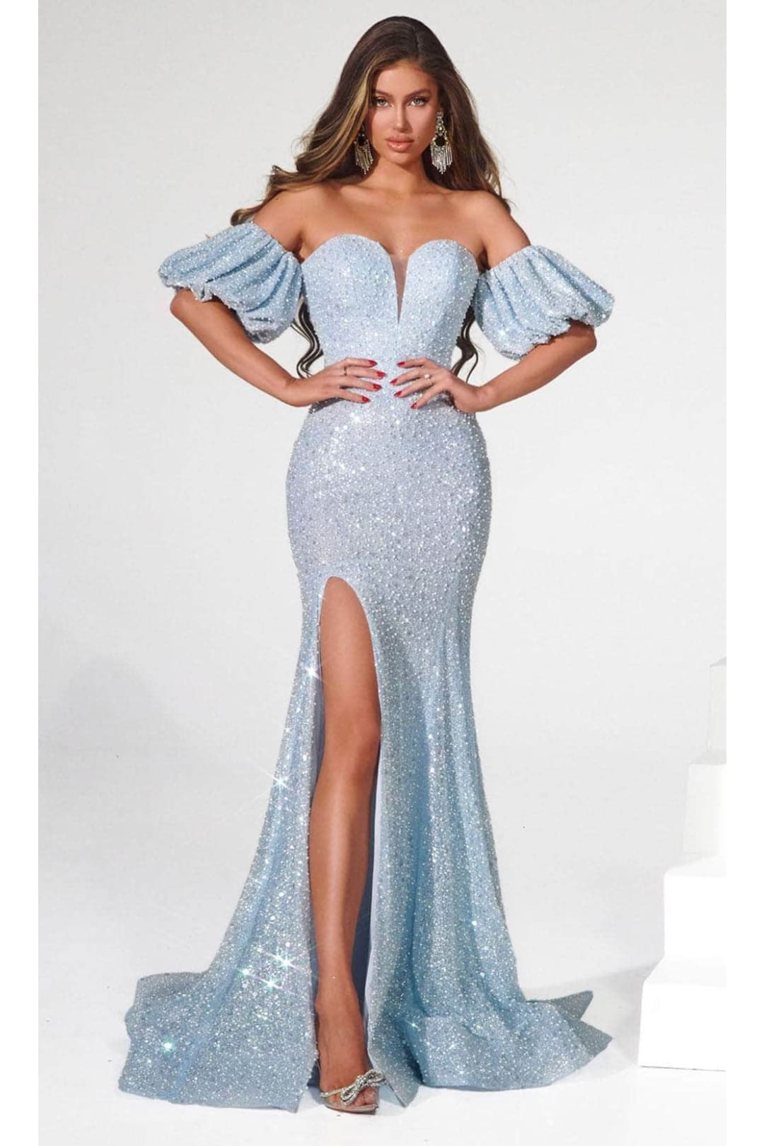 Portia and Scarlett PS23080 -long- Puff Sleeve Sweetheart Evening Gown