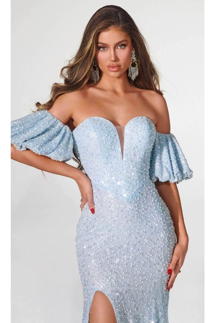 Portia and Scarlett PS23080 -long- Puff Sleeve Sweetheart Evening Gown
