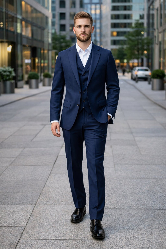 Porto Slim Fit, Pure Wool Suit & Vest by Tiglio Luxe TIG1036