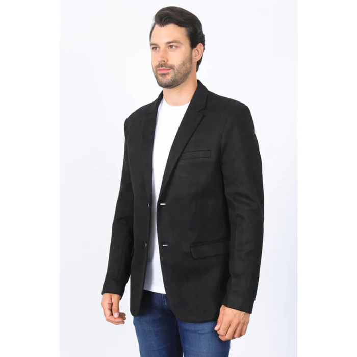 Mens Double Button Faux Suede Black Blazer