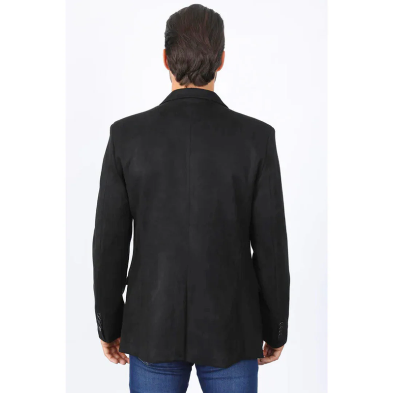 Mens Double Button Faux Suede Black Blazer