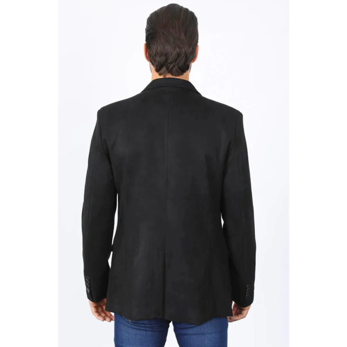 Mens Double Button Faux Suede Black Blazer