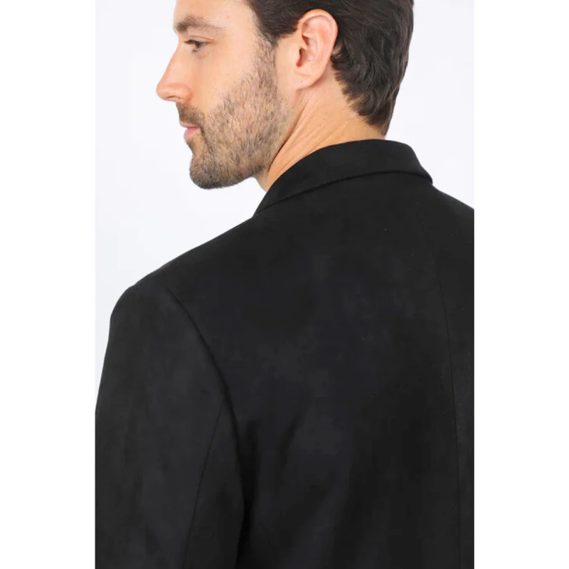 Mens Double Button Faux Suede Black Blazer