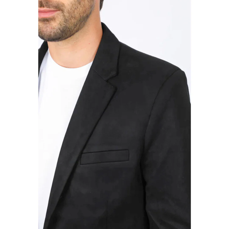 Mens Double Button Faux Suede Black Blazer