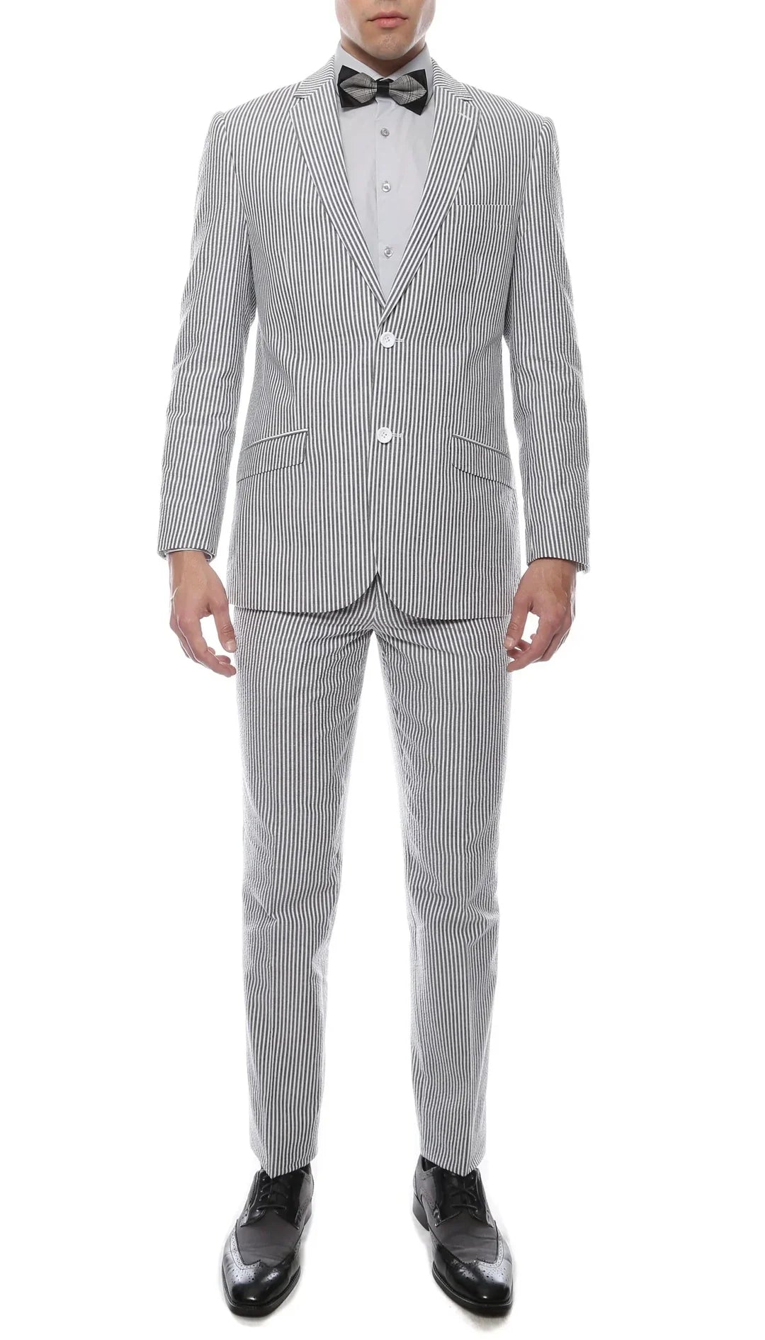 Men's Slim Fit Two Button Black Seersucker Suit