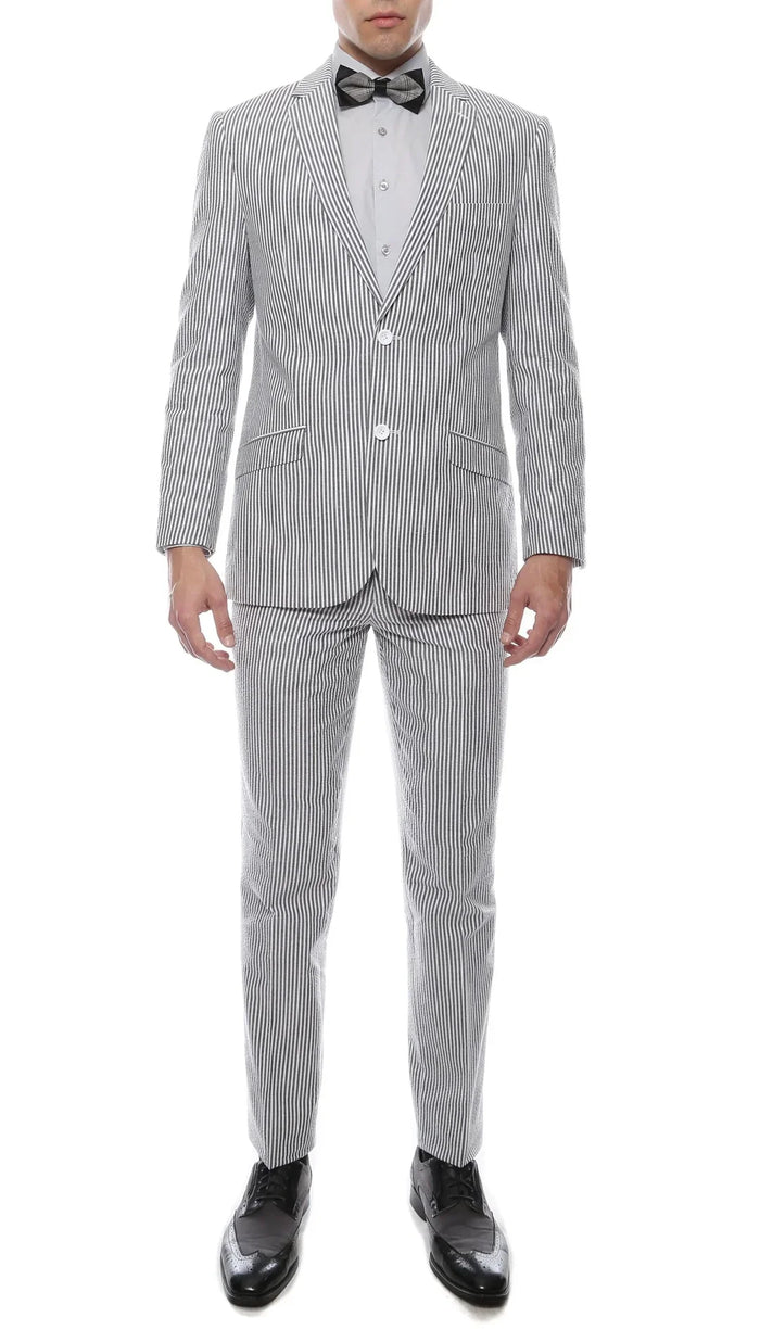 Men's Slim Fit Two Button Black Seersucker Suit